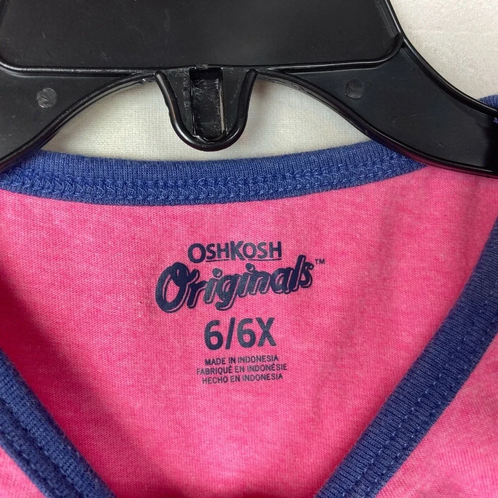 OshKosh‎ Top Girls 6 6X Pink Positive Vibes Graphic Short Sleeve Ringer T-Shirt